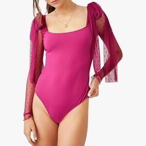 Free People pink fuchsia polka dot bodysuit M
